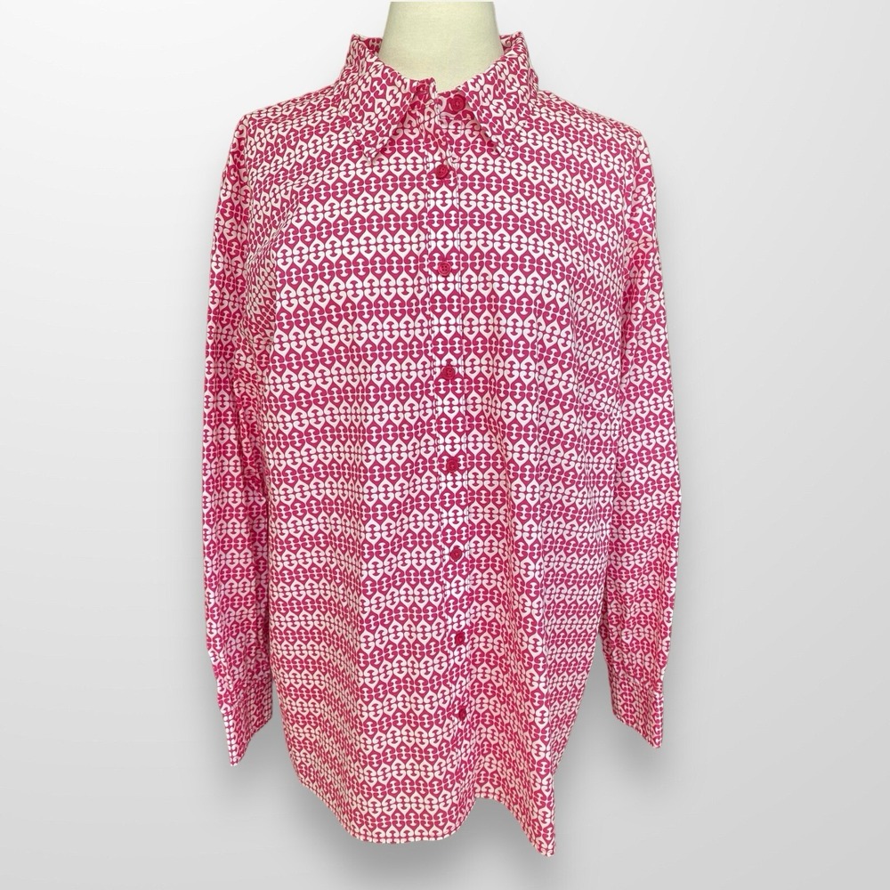 Jones New York Woman 3X Stretch Top Shirt Button Front Pink Long Sleeve NEW - Picture 1 of 9